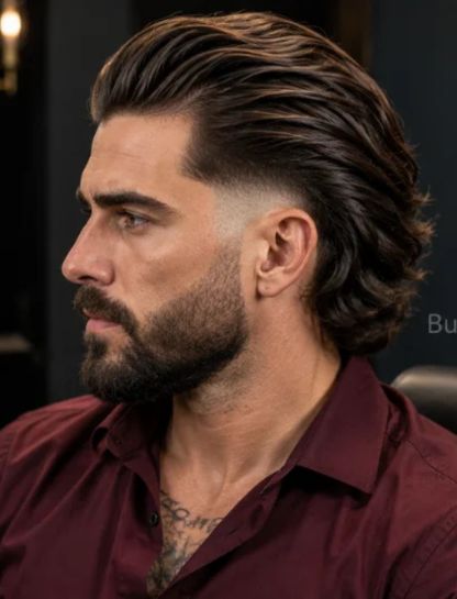 6. Slick Back Long Hair Burst Fade