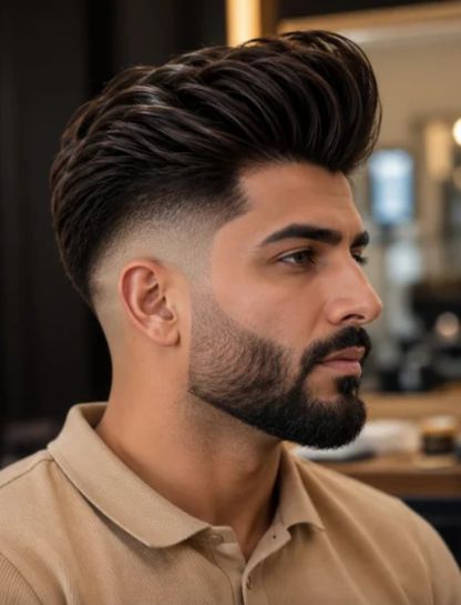 7. Pompadour Long Hair Burst Fade