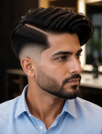 9. Side Part Long Hair Burst Fade