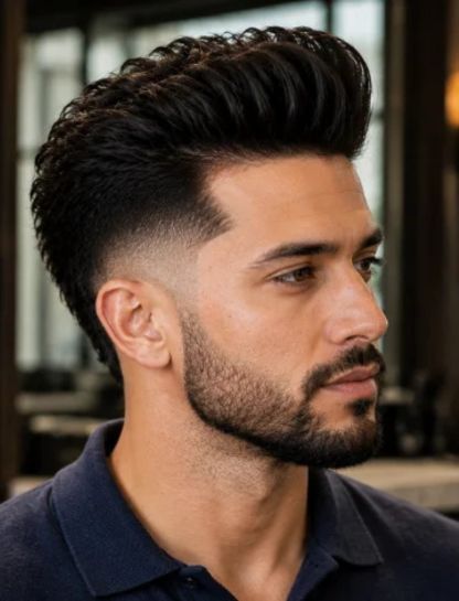 Burst Fade Pompadour for Thick Hair