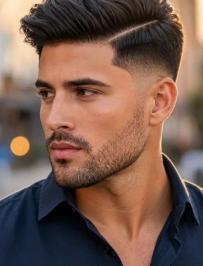 Burst Fade Side Part for Thick Hair