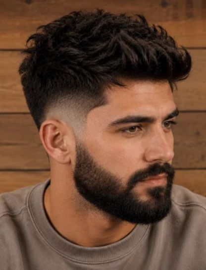 Burst Fade with Beard for Thick Hair