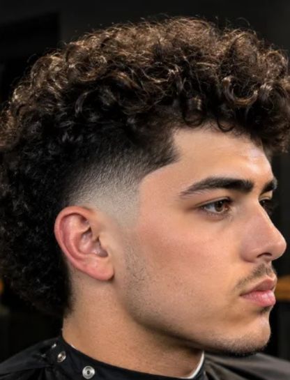 Curly Burst Fade Pompadour
