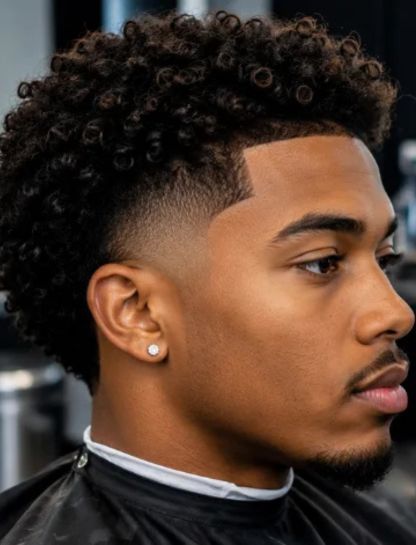 Curly Mid Burst Fade