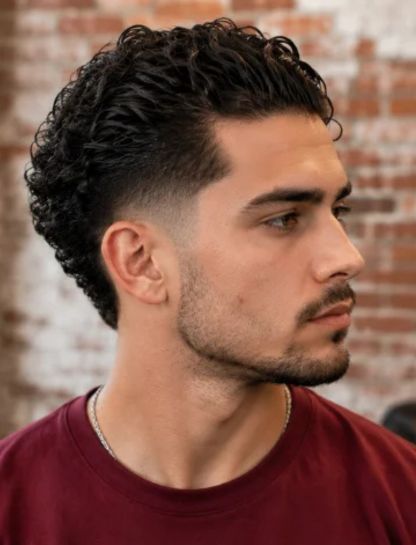 Curly Slick Back Burst Fade