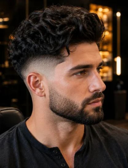 High Burst Fade with Wavy Top