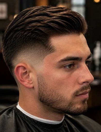 Mid Burst Fade Comb Over