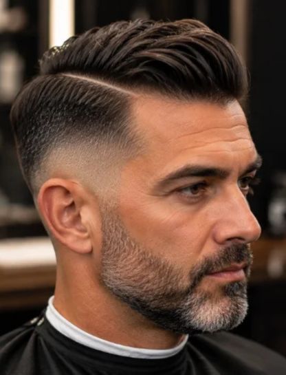 Mid Burst Fade Comb Over