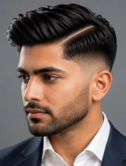 Mid Burst Fade with Side Part