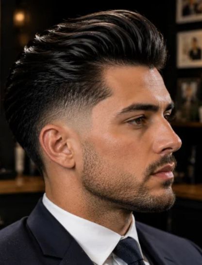 Slick Back Burst Fade Pompadour