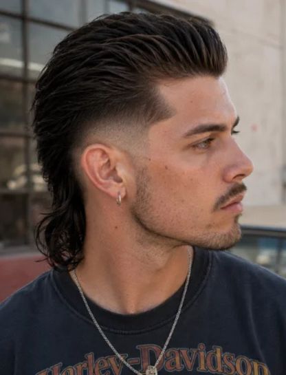 Slick Back Mullet Burst Fade