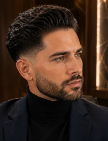 Slicked-Back Wavy Burst Fade