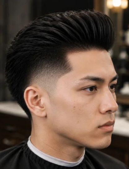 Straight Hair Burst Fade Pompadour
