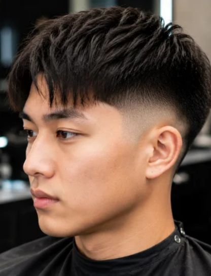 Straight Hair Mid Burst Fade
