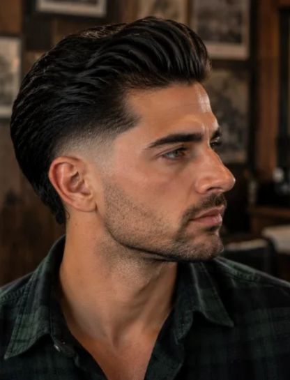 Thick Hair Slick Back Burst Fade
