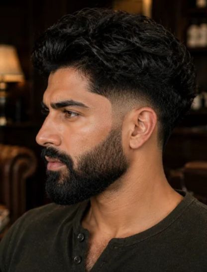 Wavy Burst Fade with Beard