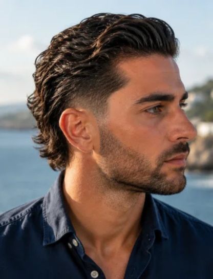 Wavy Slick Back Burst Fade