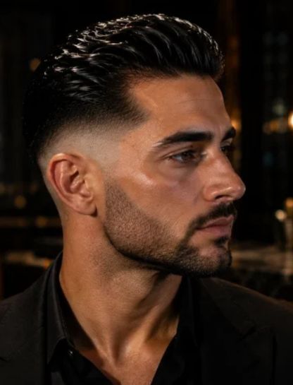 Wet Look Slick Back Burst Fade